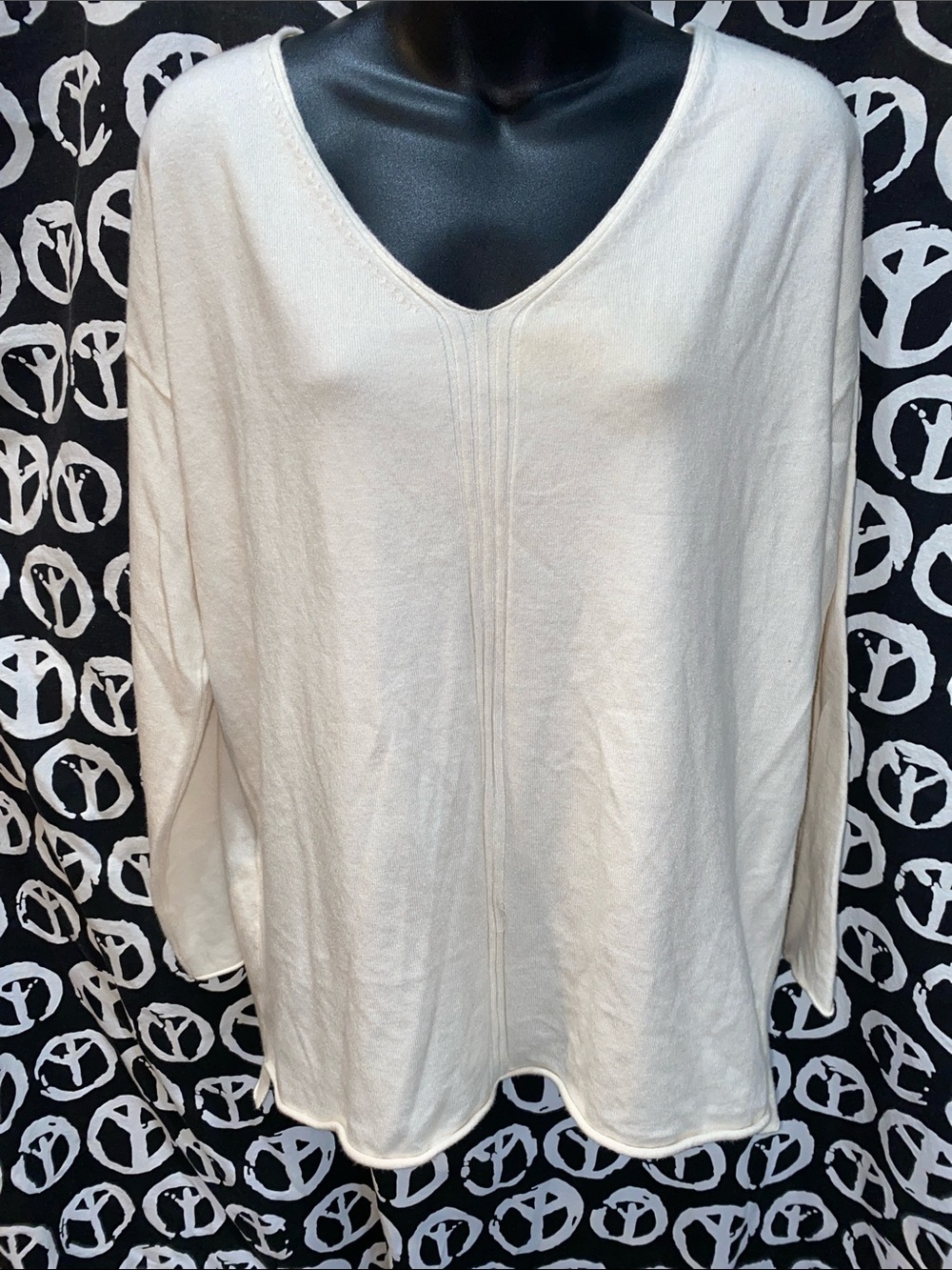 NWT JOAN BASS CREAM LING SLV V-NECK SWEATER SZ M